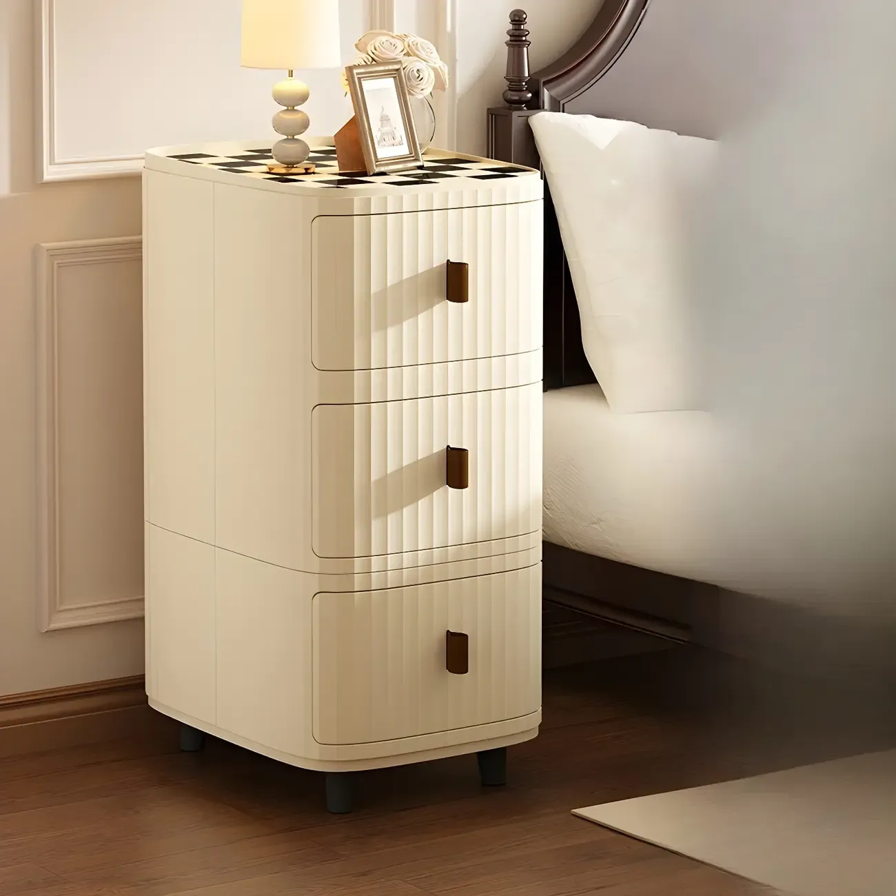 Modern Beige Bedside Table with Drawer Storage Nightstands Image - 9
