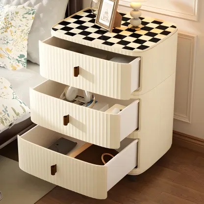 Modern Beige Bedside Table with Drawer Storage Nightstands Image - 2