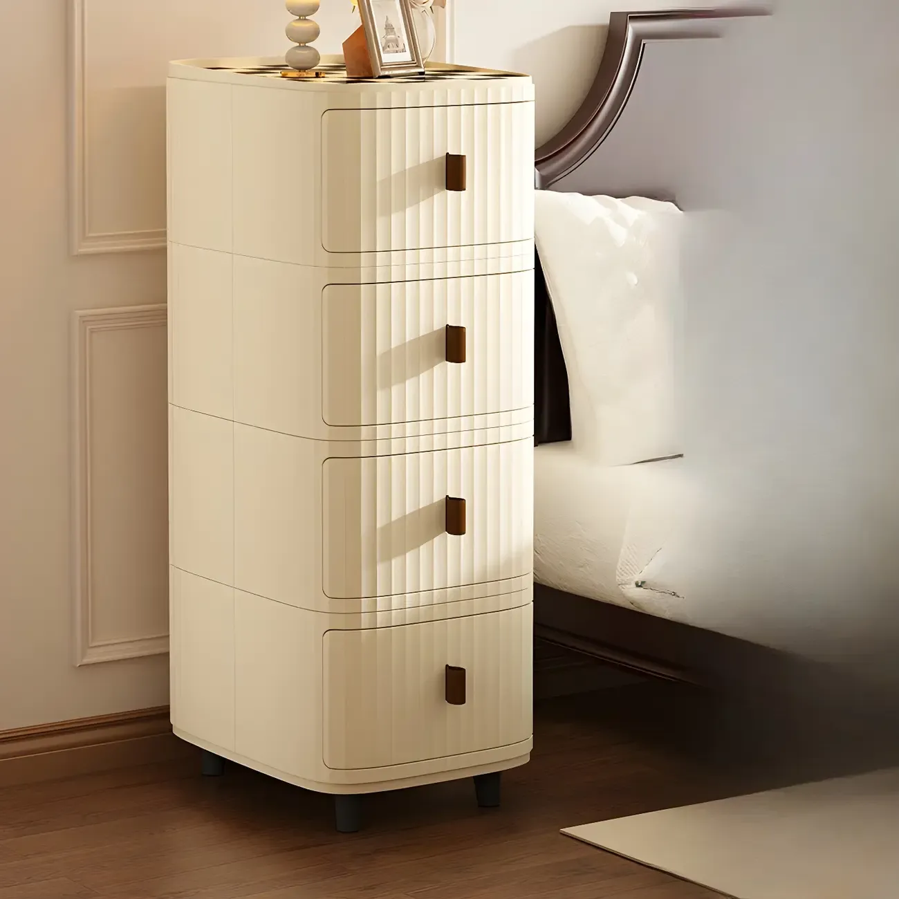 Modern Beige Bedside Table with Drawer Storage Nightstands Image - 12