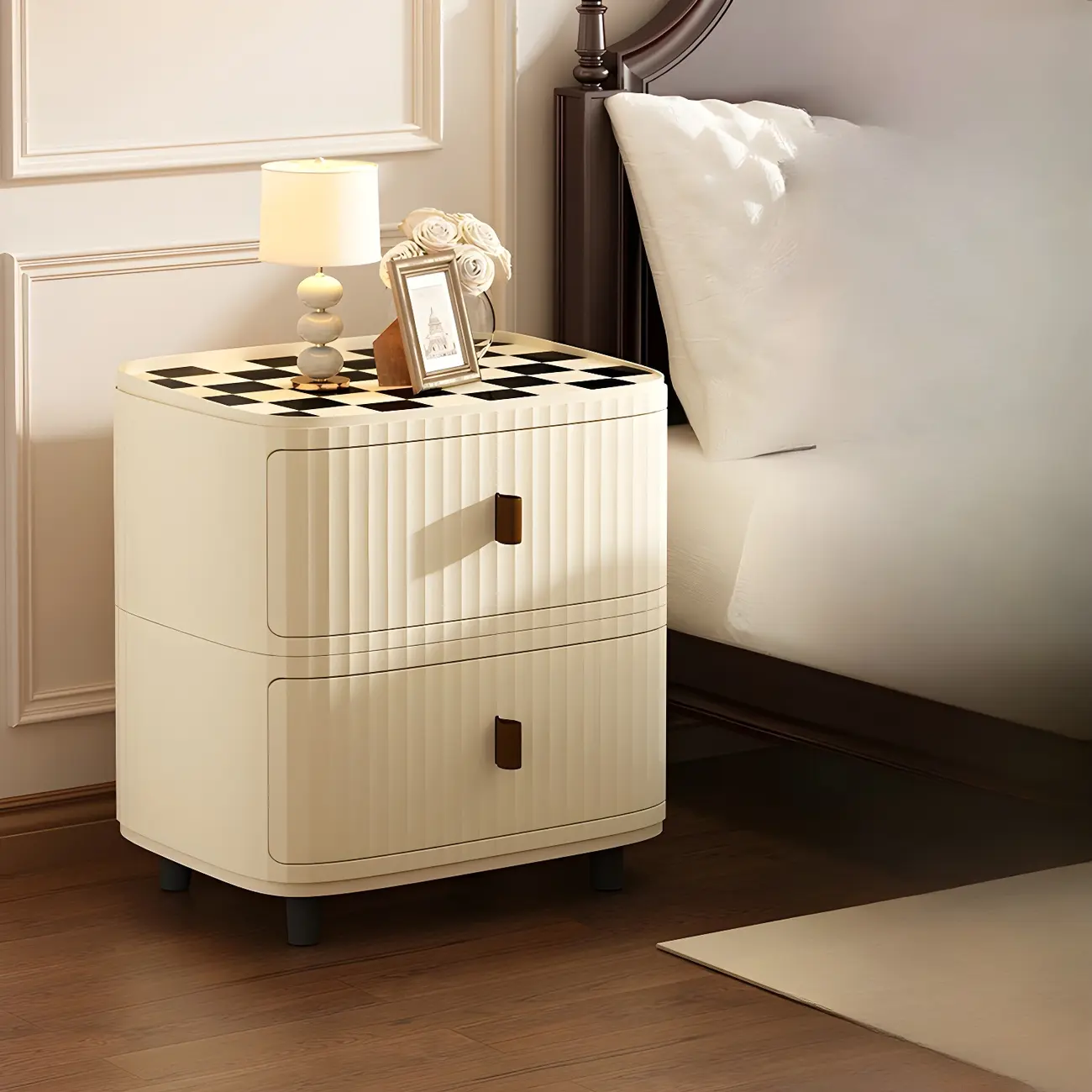 Modern Beige Bedside Table with Drawer Storage Nightstands Image - 4 | homeyfad