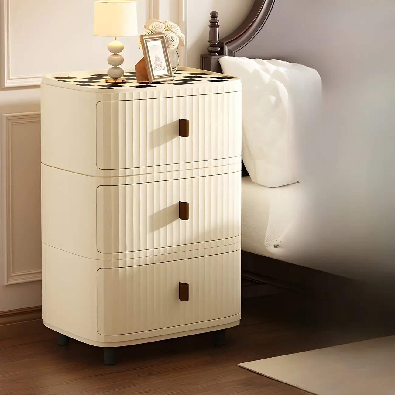 Modern Beige Bedside Table with Drawer Storage Nightstands Image - 7 | homeyfad