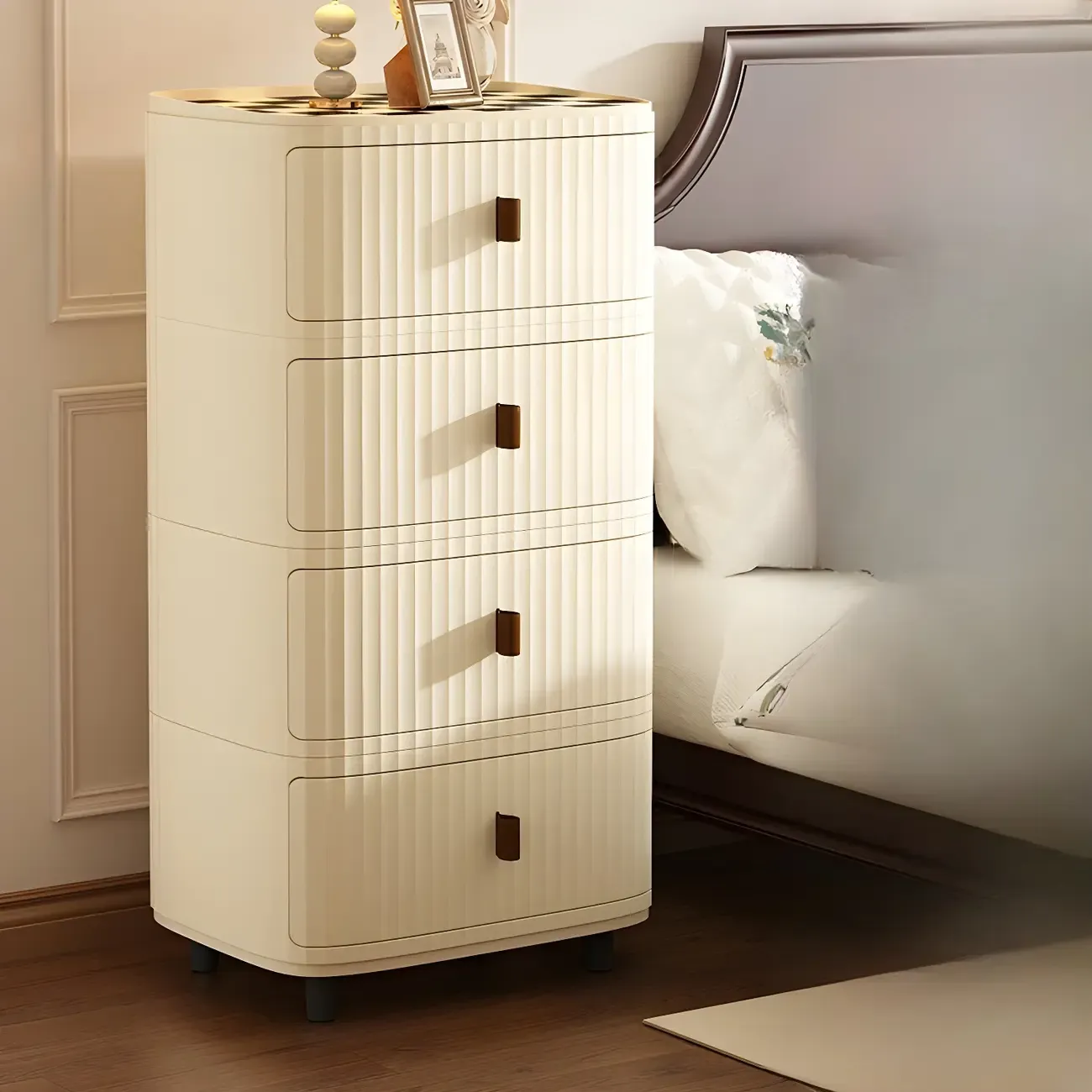 Modern Beige Bedside Table with Drawer Storage Nightstands Image - 11