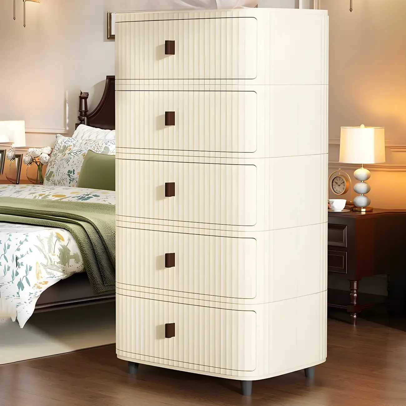 Modern Beige Bedside Table with Drawer Storage Nightstands Image - 16