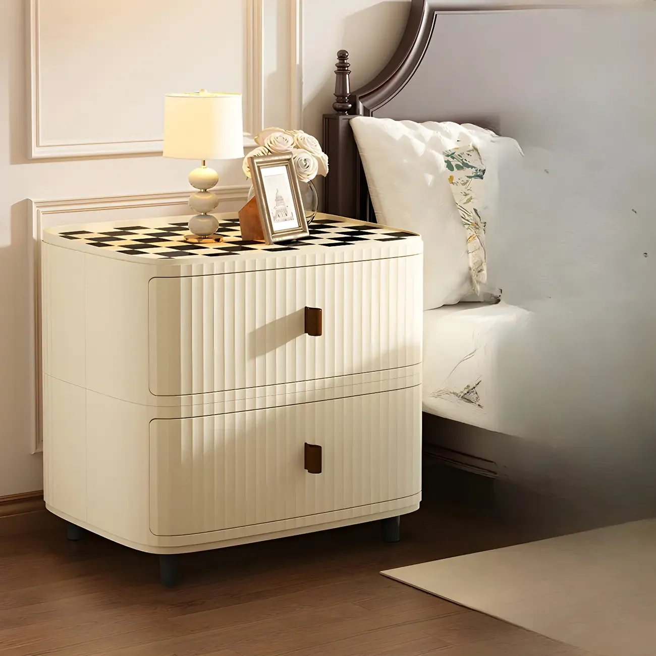 Modern Beige Bedside Table with Drawer Storage Nightstands Image - 5