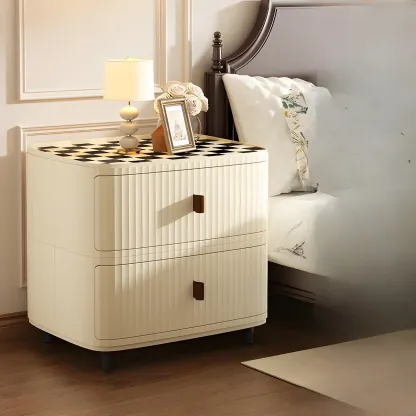 Modern Beige Bedside Table with Drawer Storage Nightstands Image - 5