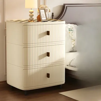 Modern Beige Bedside Table with Drawer Storage Nightstands Image - 8