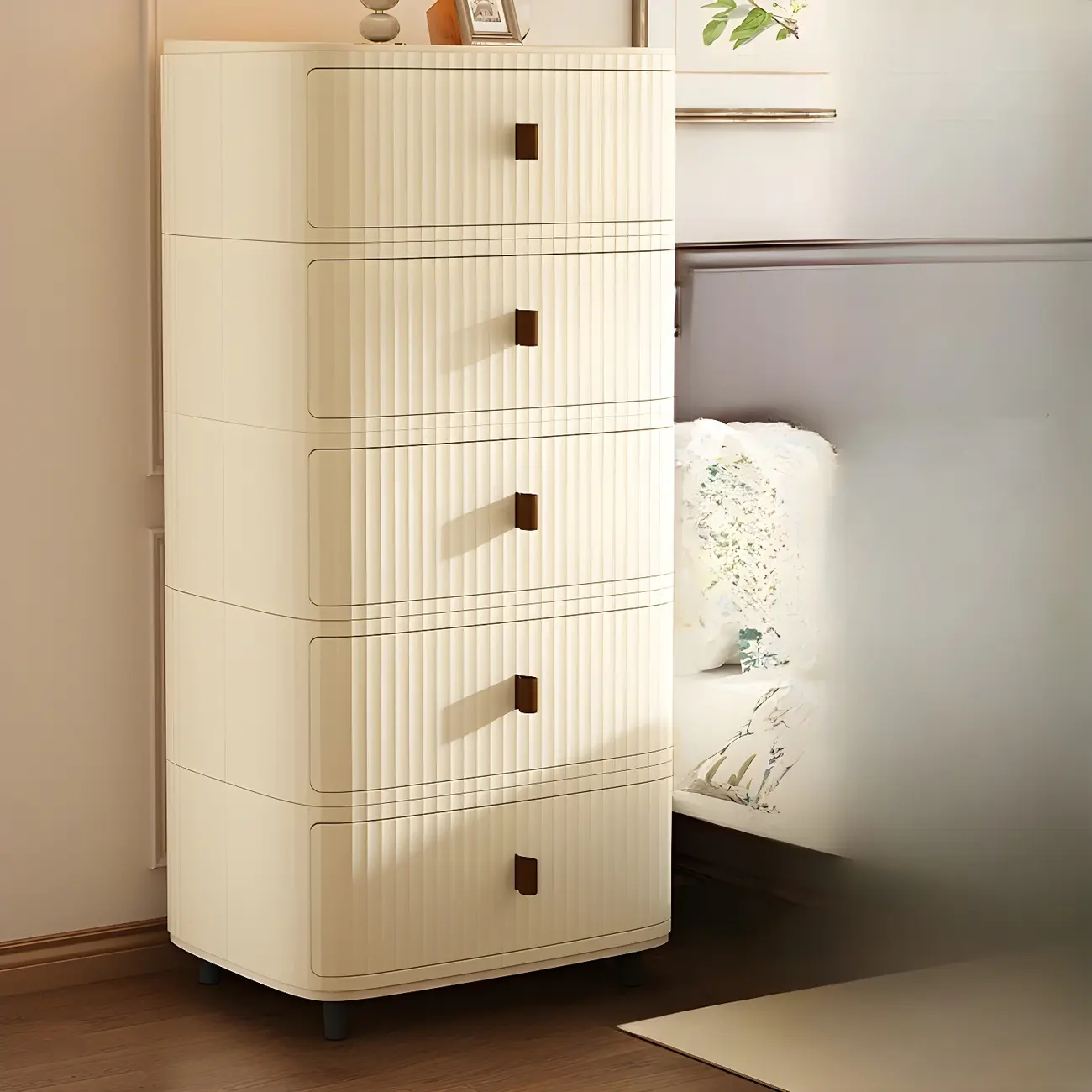 Modern Beige Bedside Table with Drawer Storage Nightstands Image - 15 | homeyfad