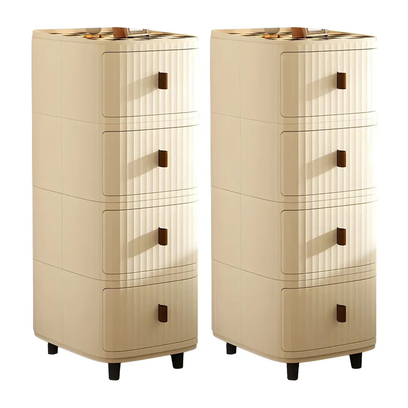 Modern Beige Bedside Table with Drawer Storage Nightstands Image - 25