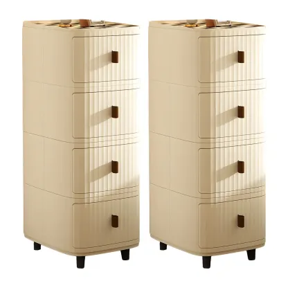 Modern Beige Bedside Table with Drawer Storage Nightstands Image - 25
