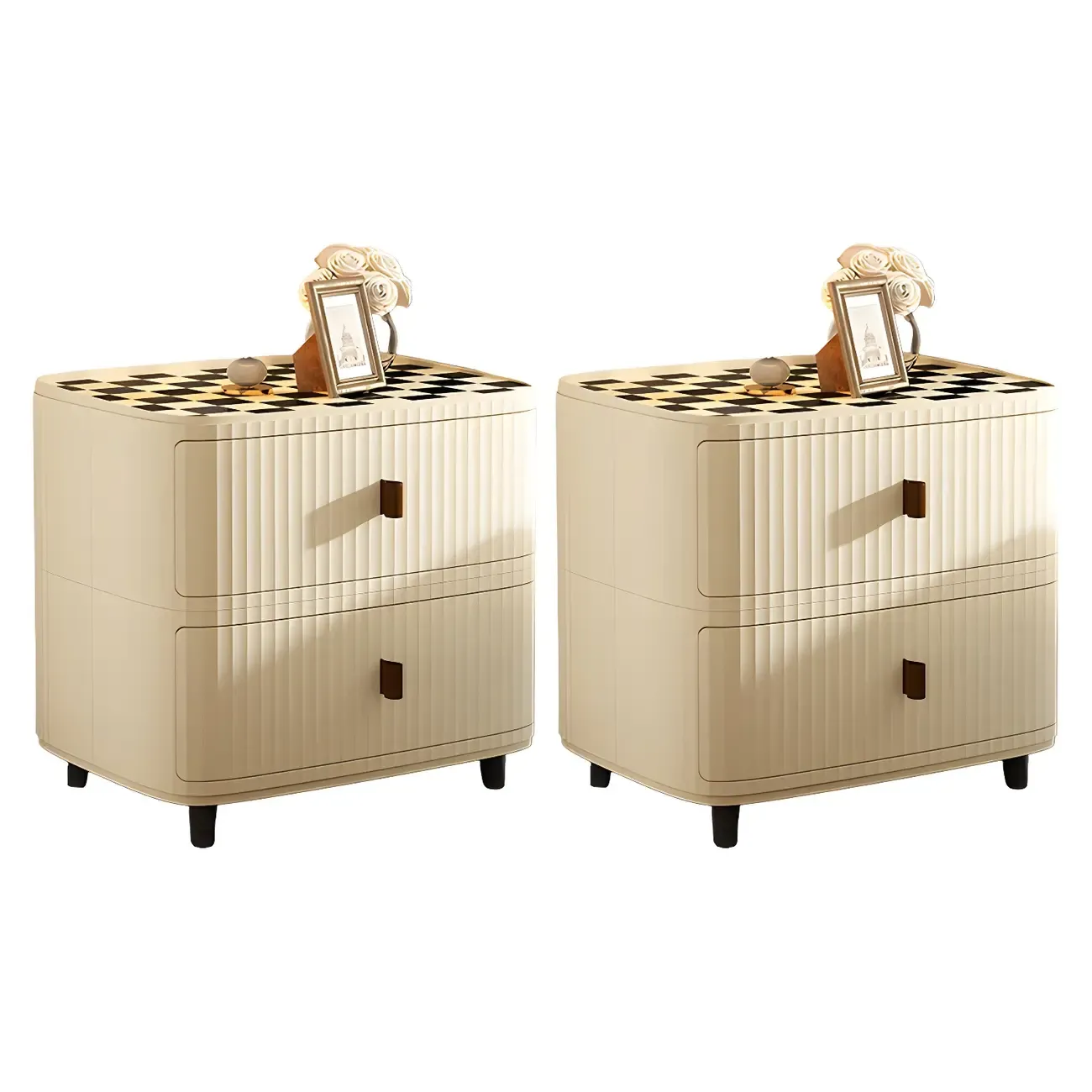 Modern Beige Bedside Table with Drawer Storage Nightstands Image - 31