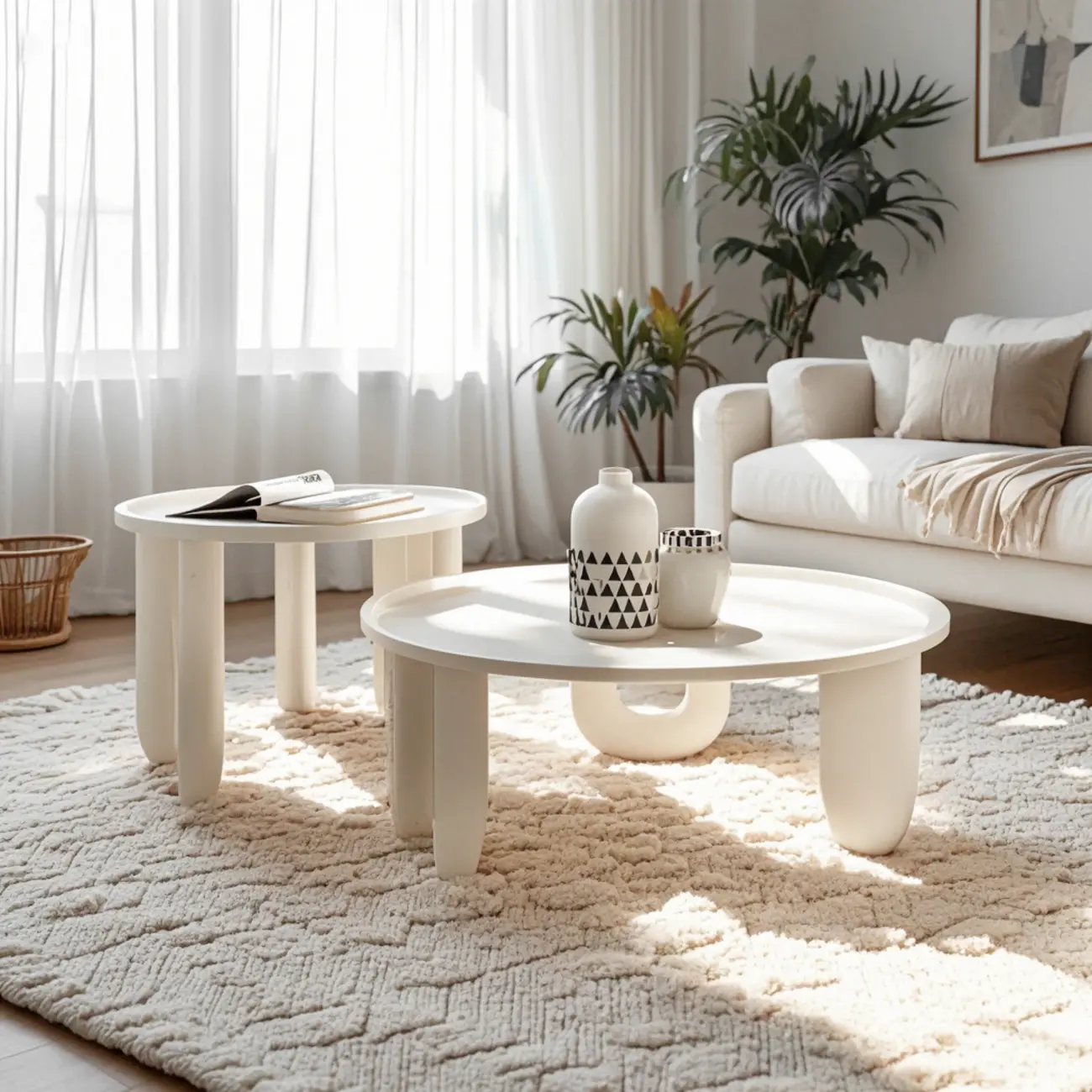 White Round Modern Three-Leg Wood Coffee Table Image - 1 | homeyfad