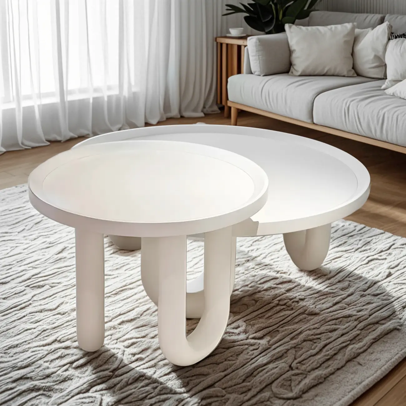 White Round Modern Three-Leg Wood Coffee Table Image - 2 | homeyfad
