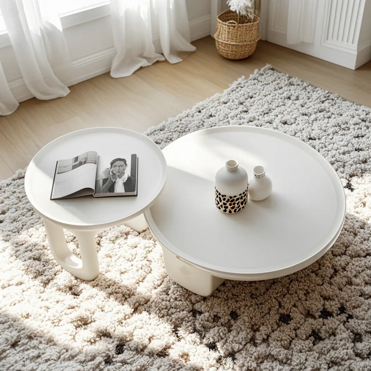 White Round Modern Three-Leg Wood Coffee Table Image - 3 | homeyfad
