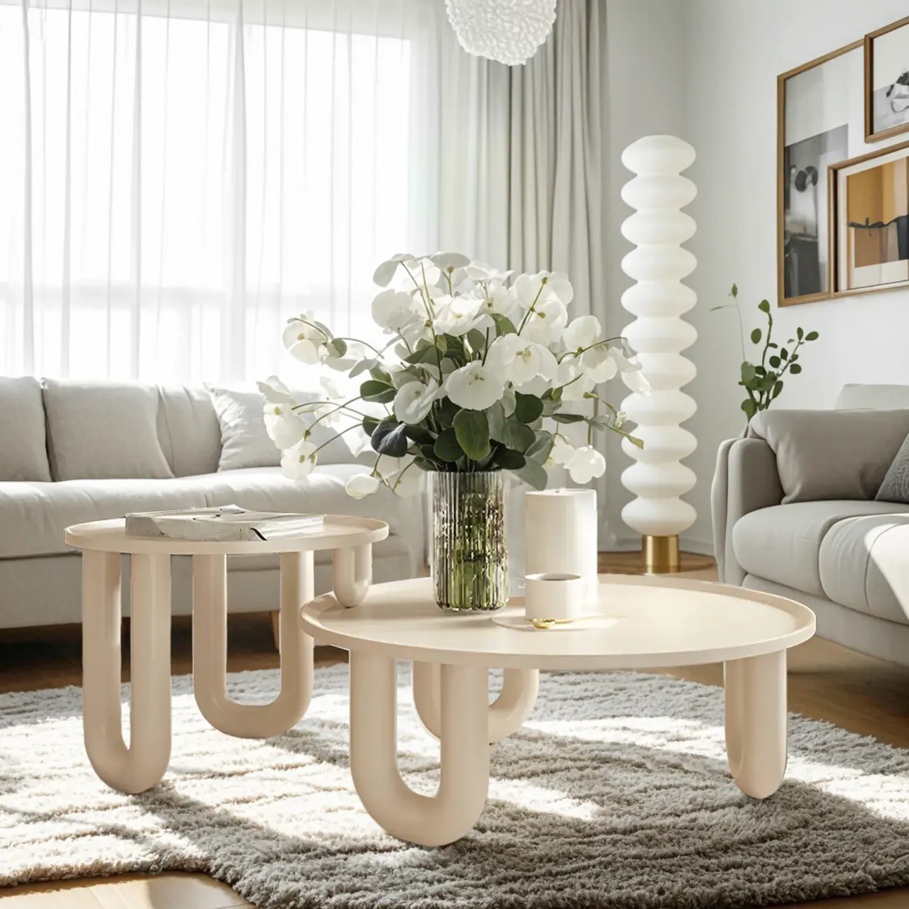 White Round Modern Three-Leg Wood Coffee Table Image - 4 | homeyfad