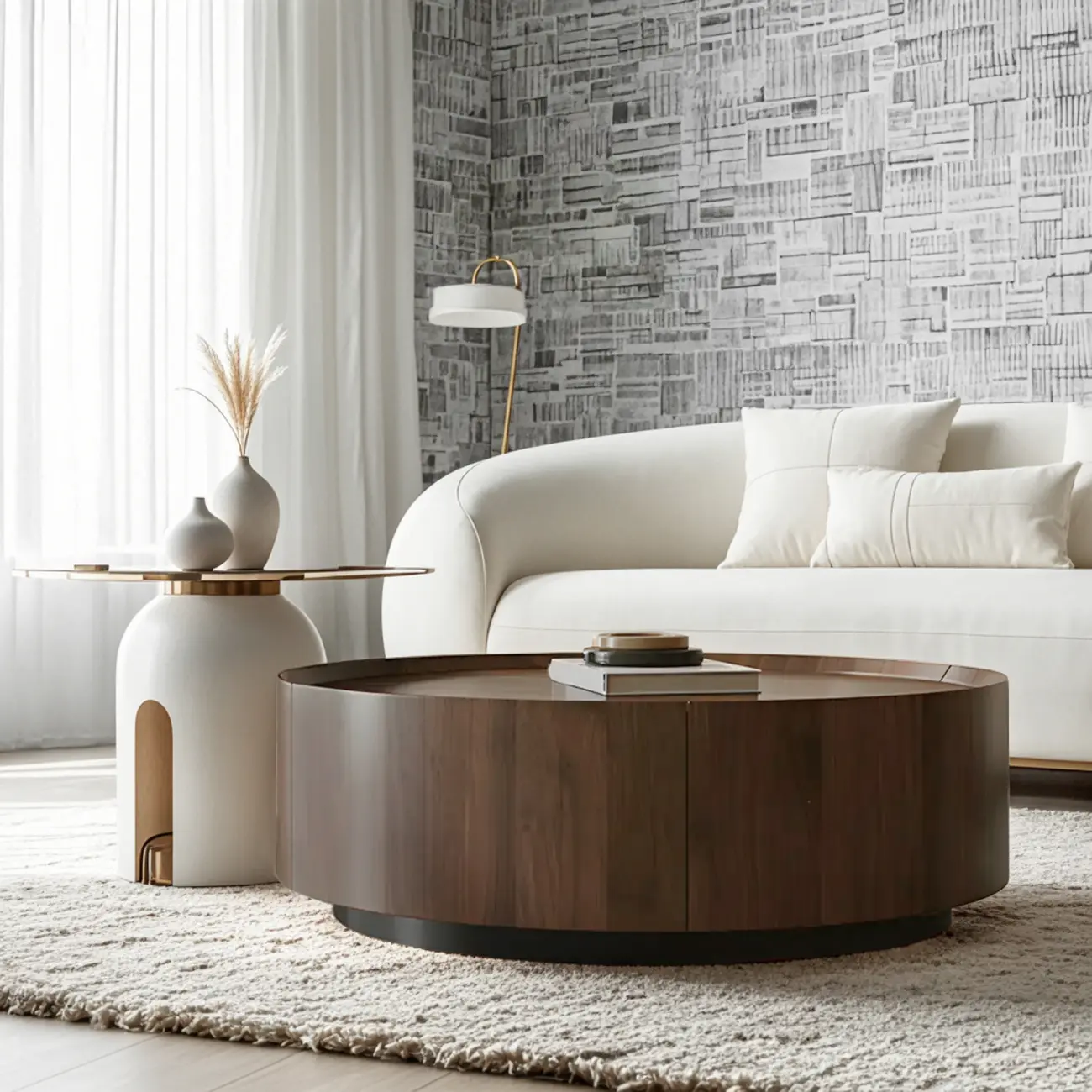 Brown Modern Stylish Round Wood Drawer Coffee Table Image - 4 | homeyfad