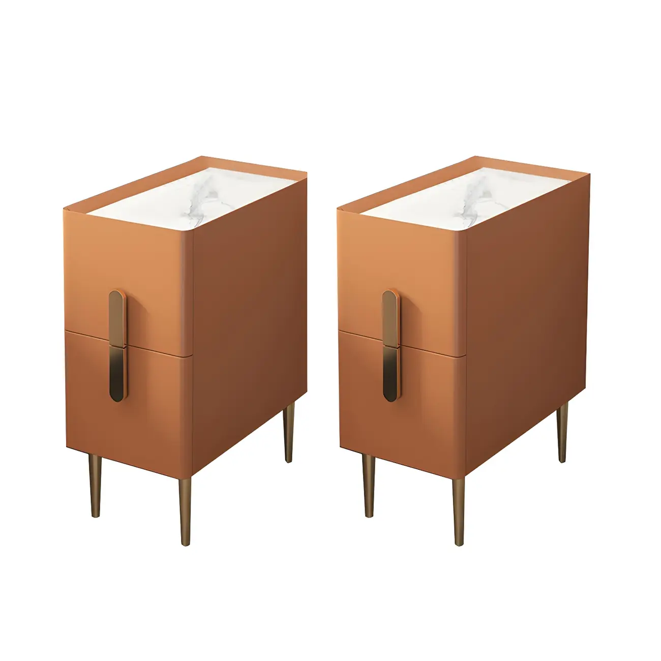 Modern Stone Countertop Faux Leather Nightstand with 2 Drawers Image - 13 | homeyfad