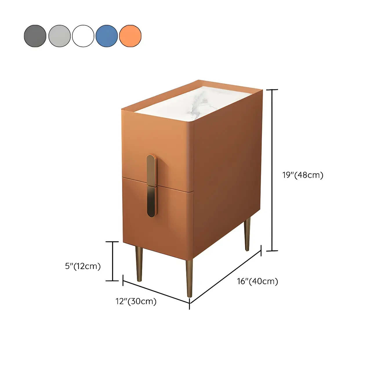 Modern Stone Countertop Faux Leather Nightstand with 2 Drawers Image - 19 | homeyfad