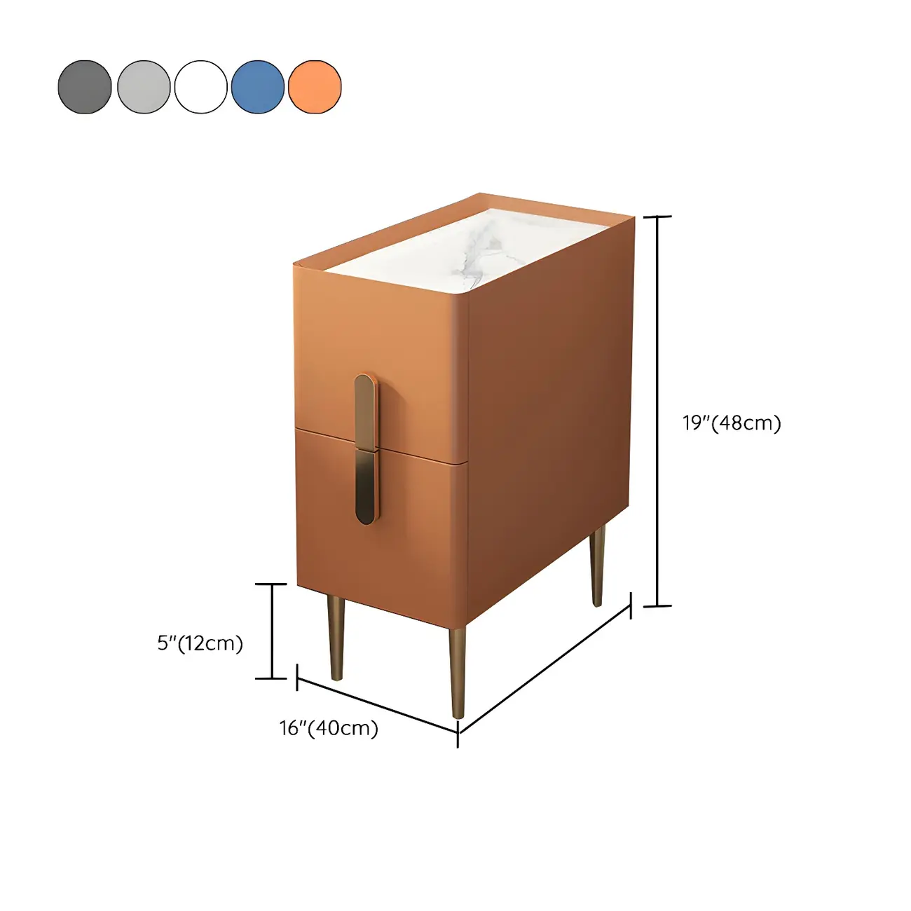 Modern Stone Countertop Faux Leather Nightstand with 2 Drawers Image - 21 | homeyfad