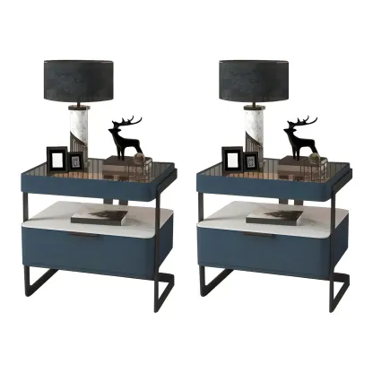 Modern Wood Nightstand with Glass Countertop and Drawer Image - 11