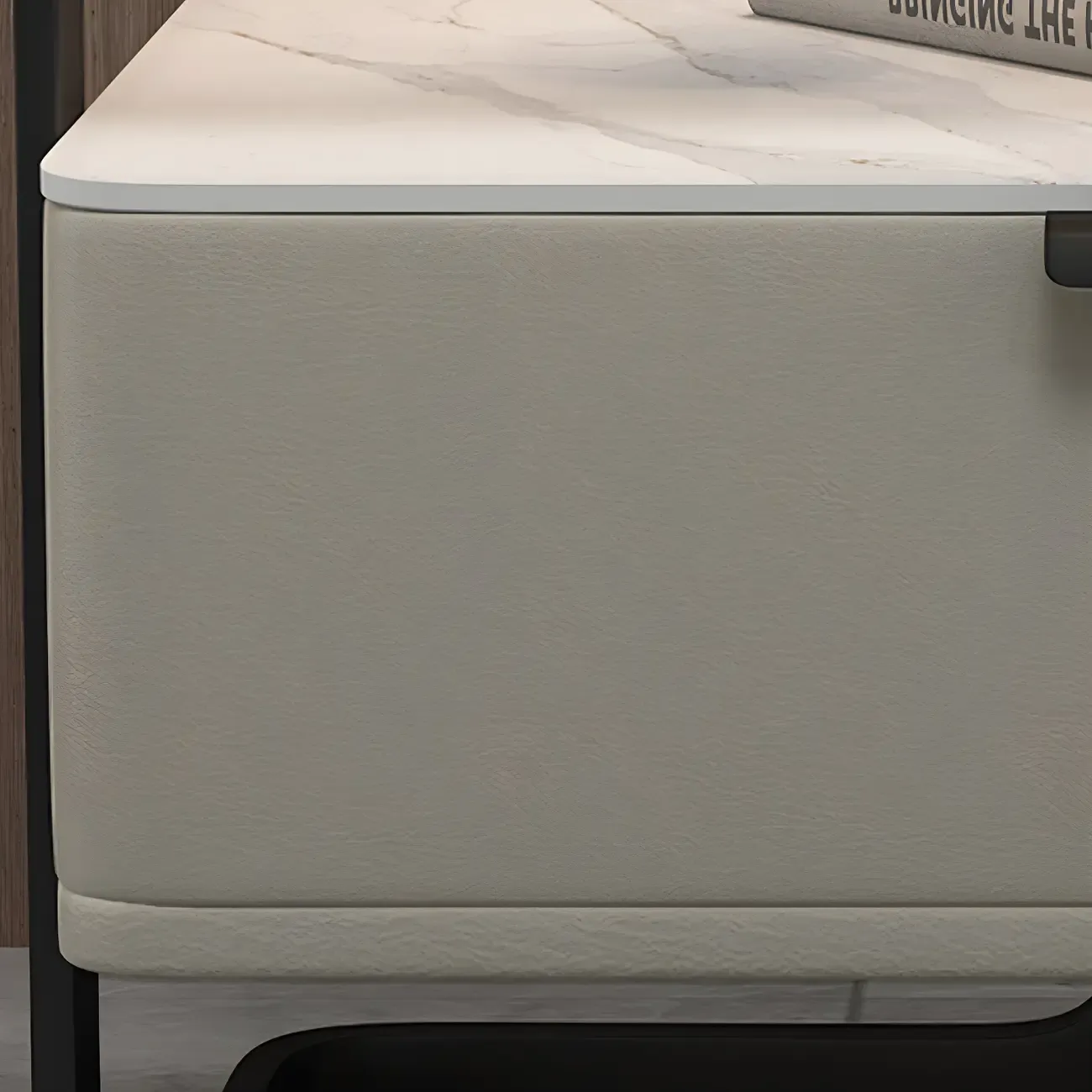 Modern Wood Nightstand with Glass Countertop and Drawer Image - 12