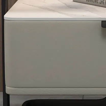 Modern Wood Nightstand with Glass Countertop and Drawer Image - 12