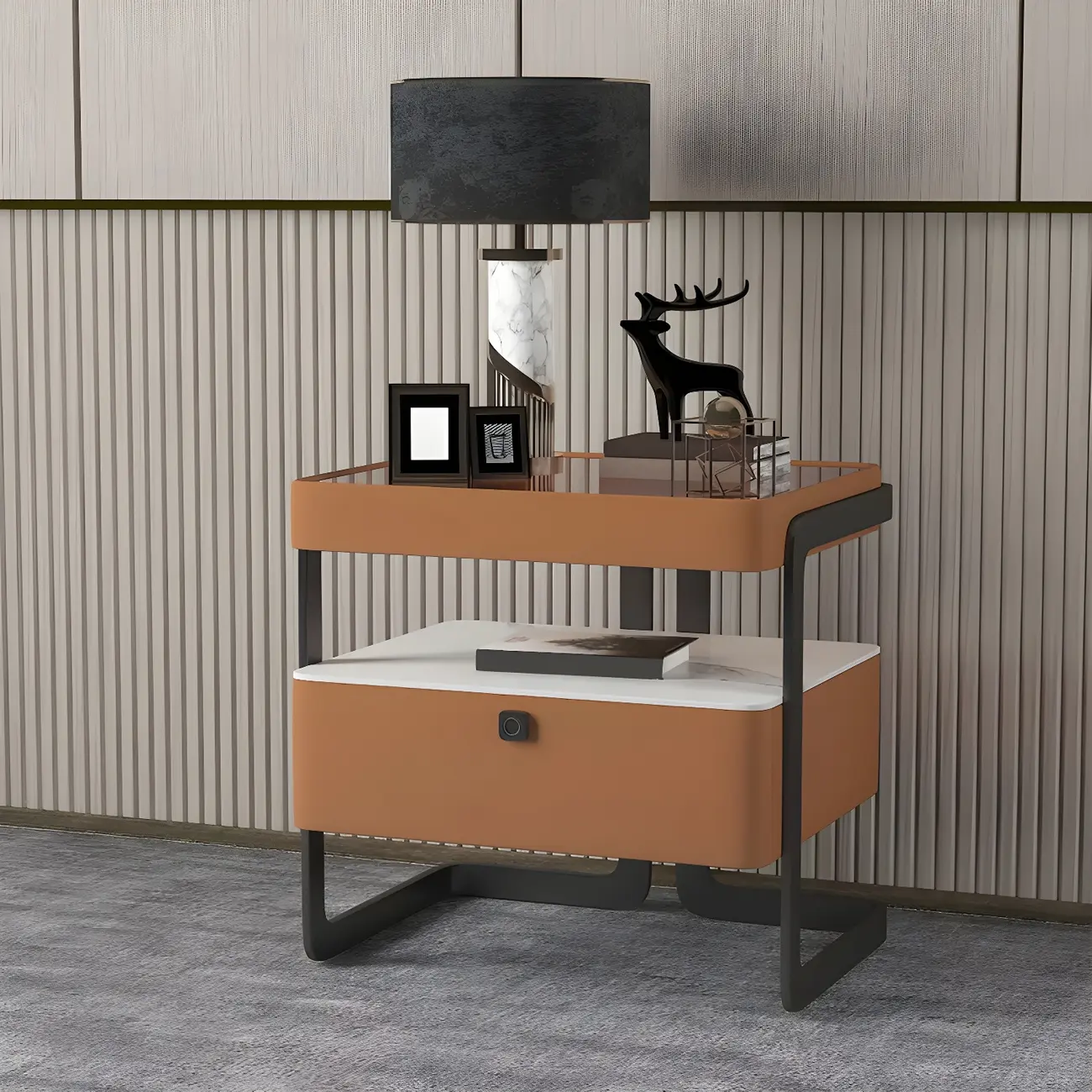 Modern Wood Nightstand with Glass Countertop and Drawer Image - 14 | homeyfad