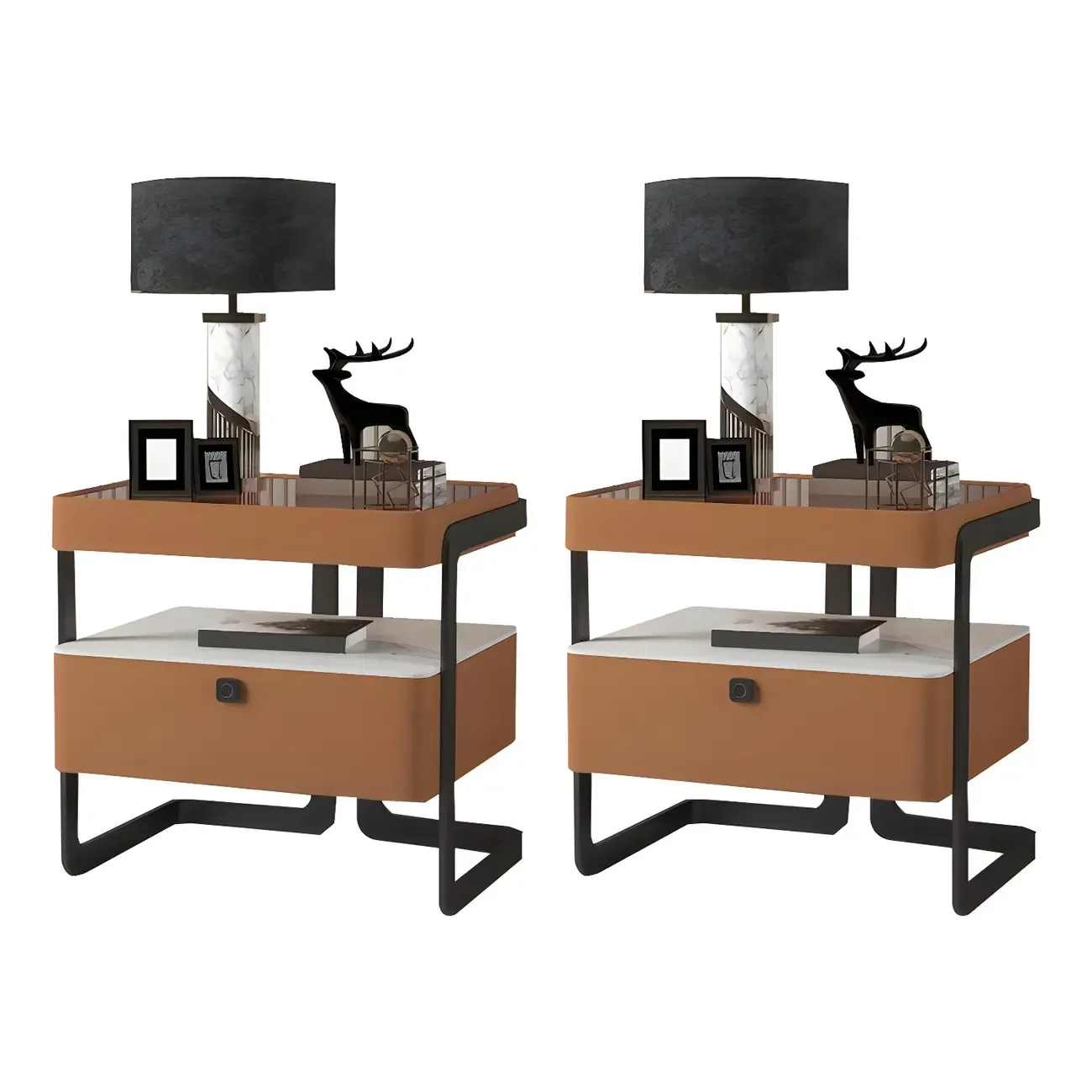 Modern Wood Nightstand with Glass Countertop and Drawer Image - 16