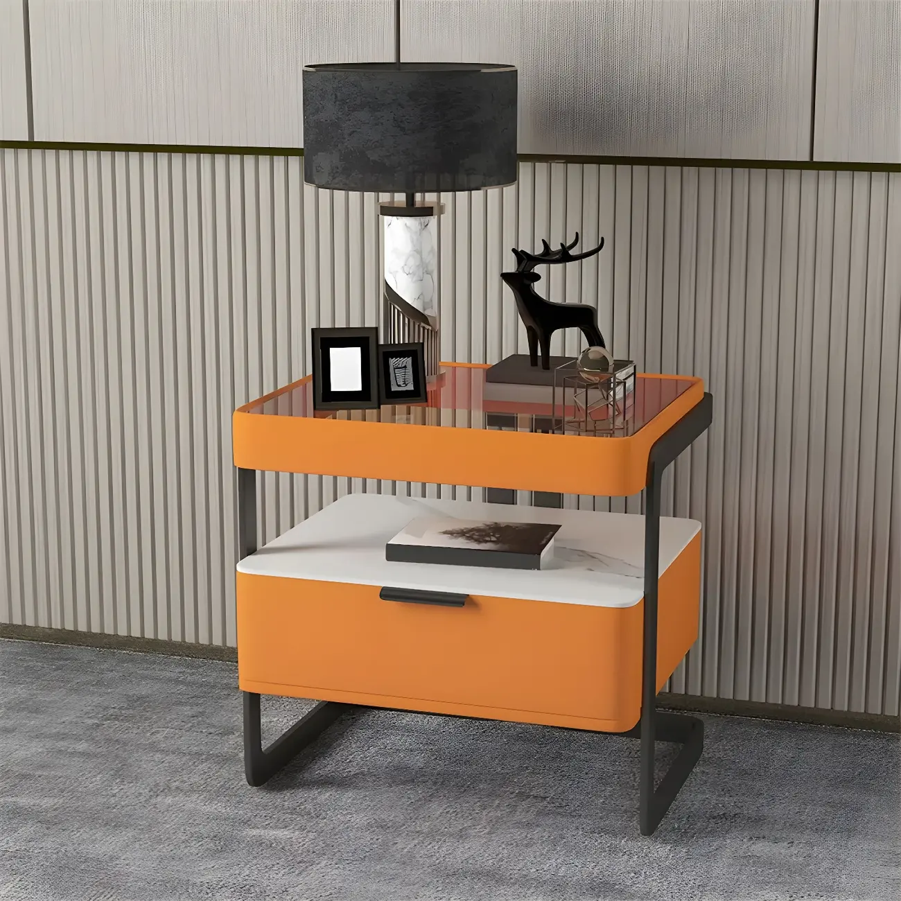 Modern Wood Nightstand with Glass Countertop and Drawer Image - 21 | homeyfad