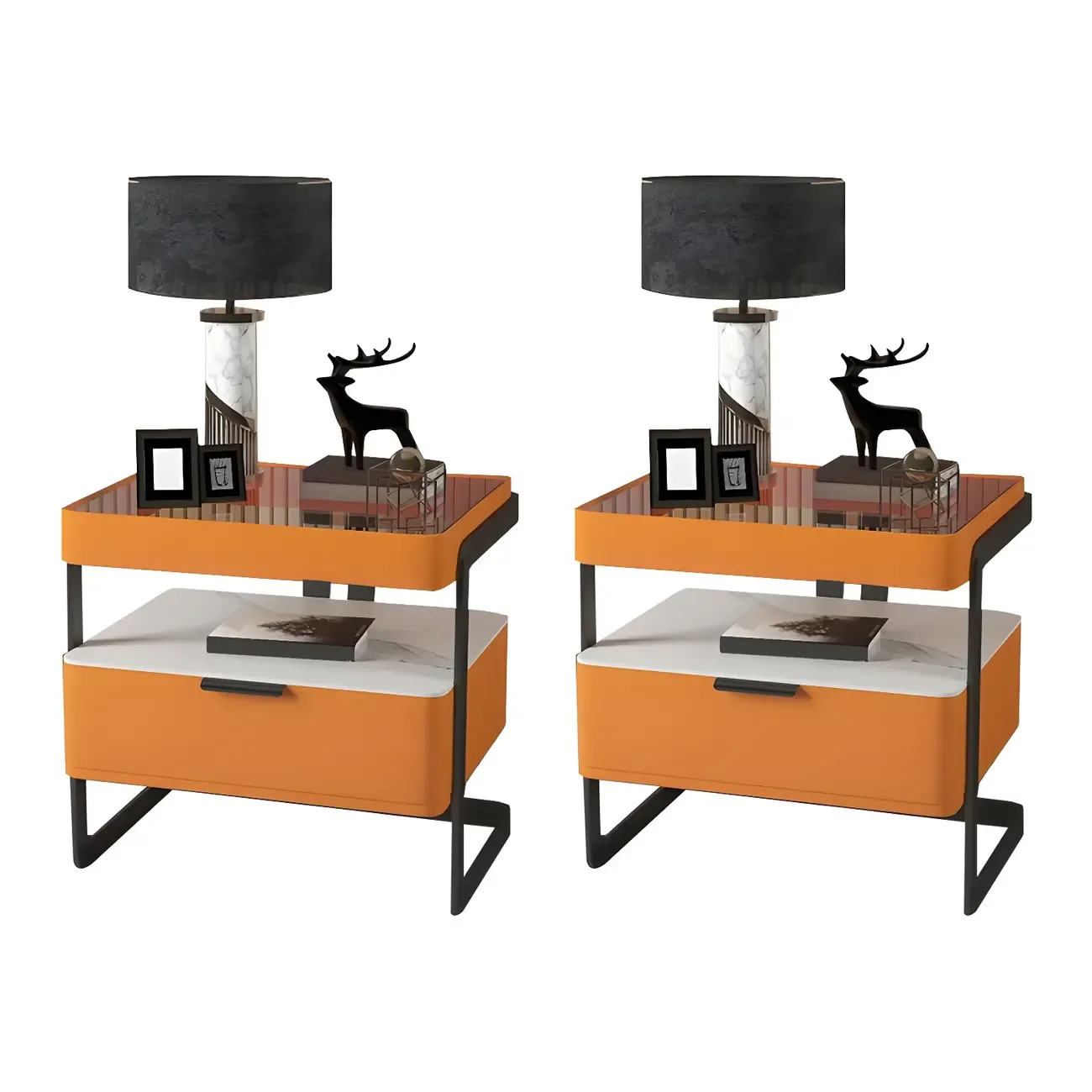 Modern Wood Nightstand with Glass Countertop and Drawer Image - 22