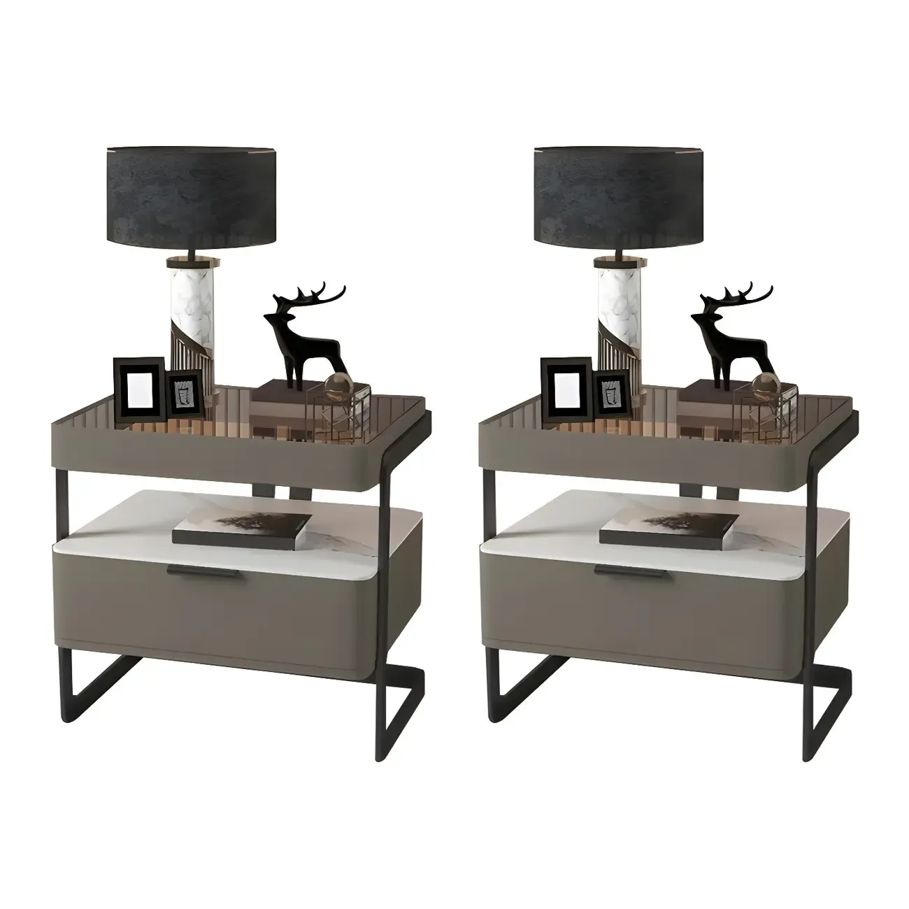 Modern Wood Nightstand with Glass Countertop and Drawer Image - 26