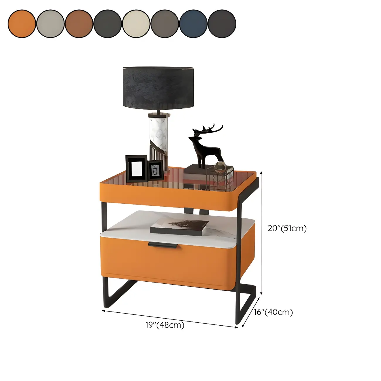 Modern Wood Nightstand with Glass Countertop and Drawer #size | homeyfad