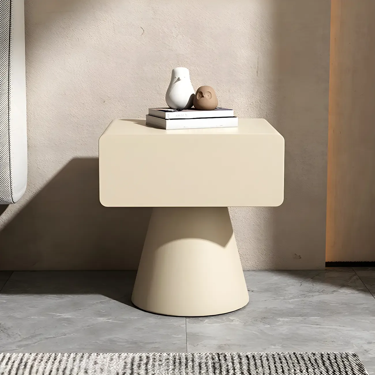 Minimalist Wood Beige Dark Gray Drawer Nightstand Image - 3