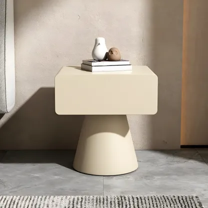 Minimalist Wood Beige Dark Gray Drawer Nightstand Image - 3