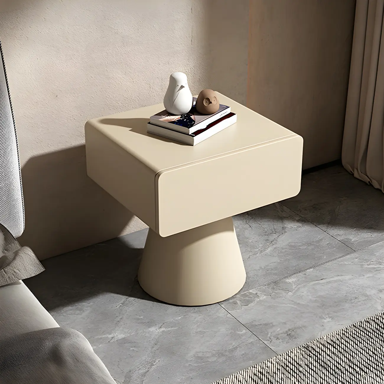 Minimalist Wood Beige Dark Gray Drawer Nightstand Image - 4 | homeyfad