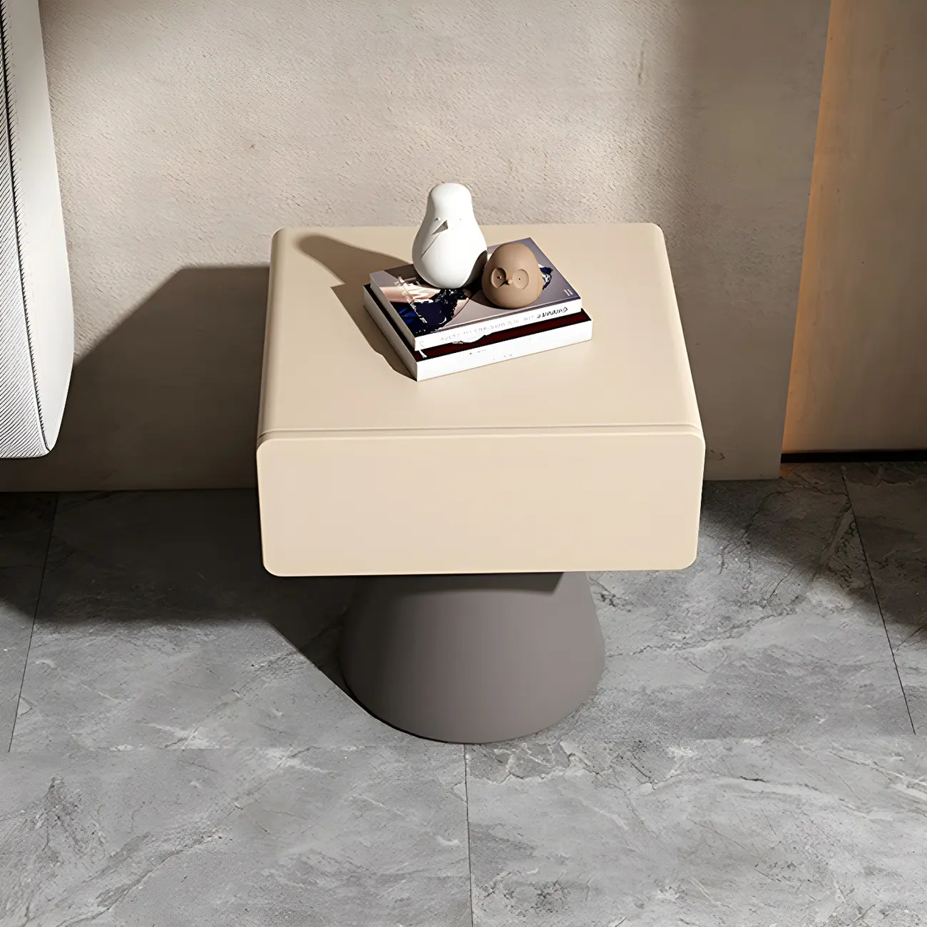 Minimalist Wood Beige Dark Gray Drawer Nightstand Image - 2 | homeyfad