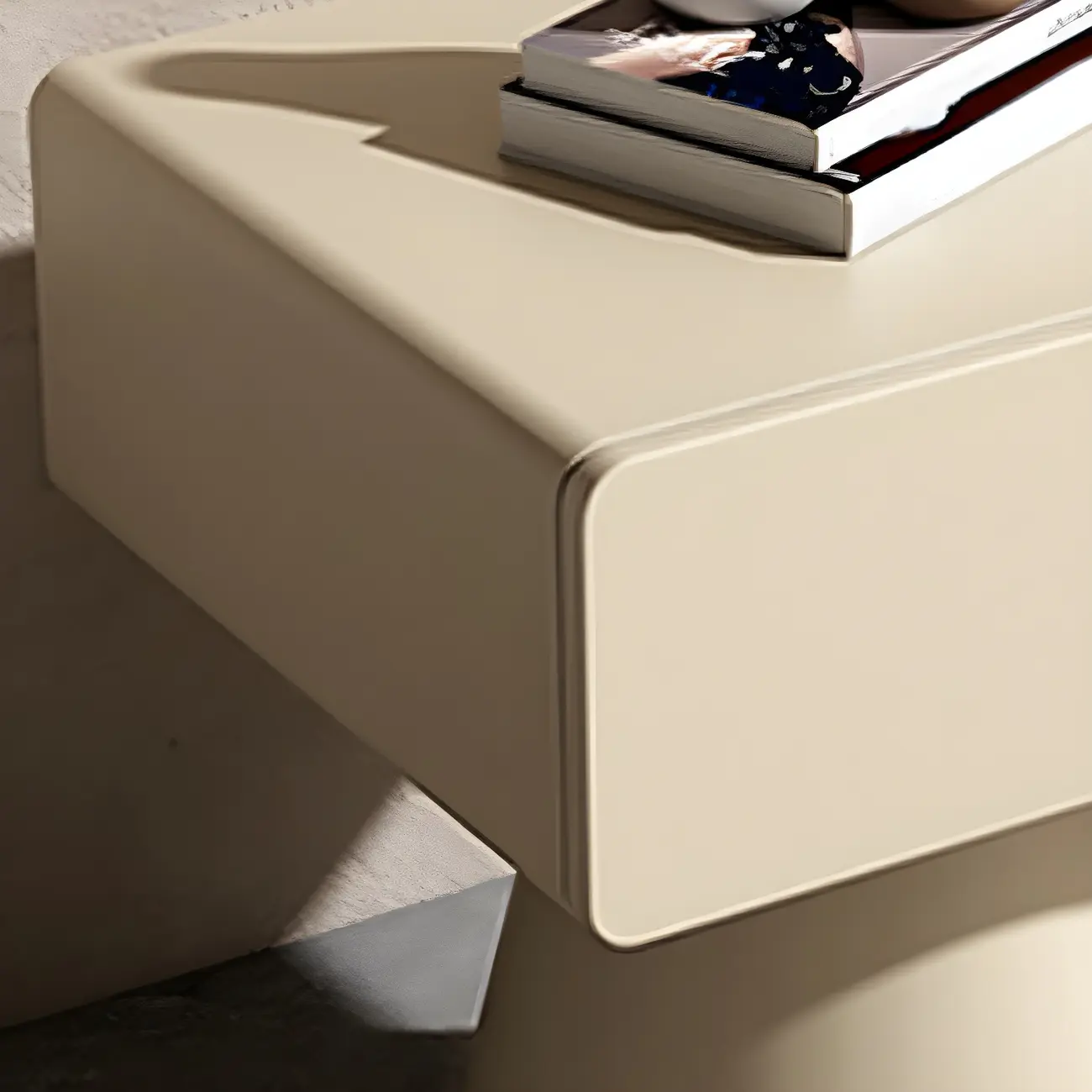 Minimalist Wood Beige Dark Gray Drawer Nightstand Image - 10 | homeyfad