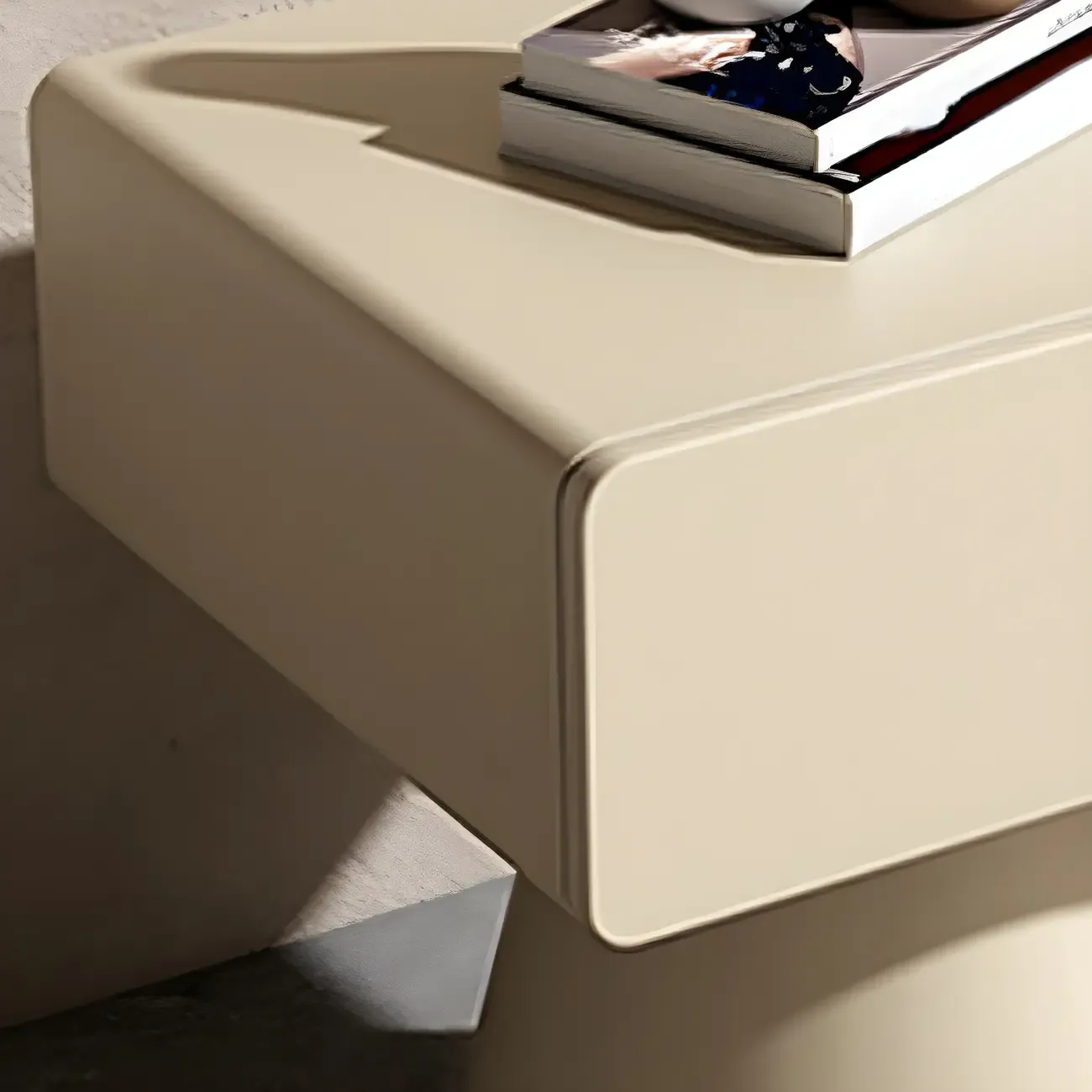 Minimalist Wood Beige Dark Gray Drawer Nightstand Image - 10