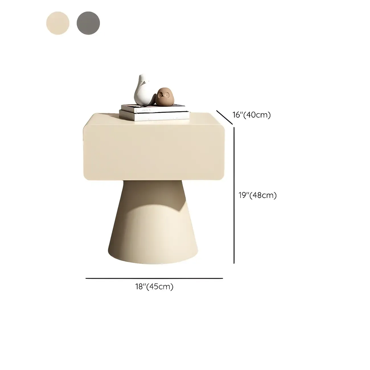 Minimalist Wood Beige Dark Gray Drawer Nightstand #size