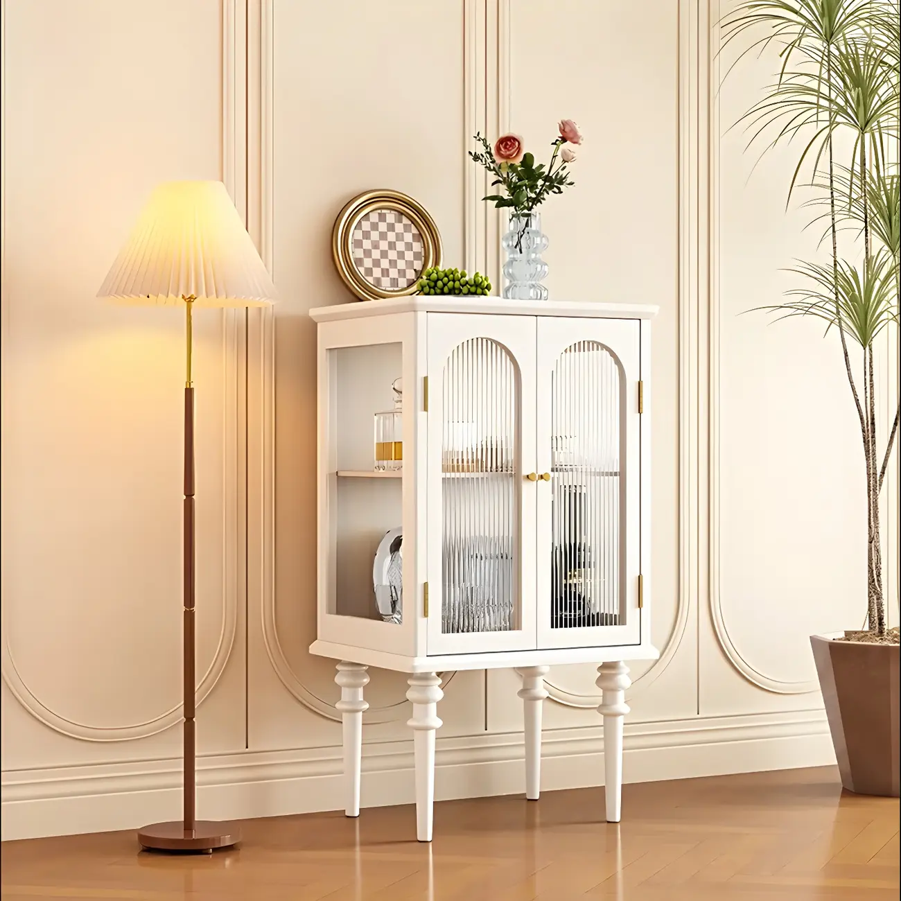 Classic Rubberwood Glass Living Room Storage Cabinet Image - 2 | homeyfad