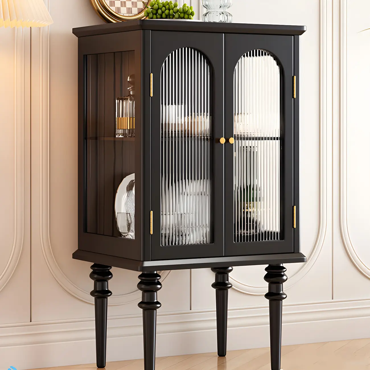 Classic Rubberwood Glass Living Room Storage Cabinet Image - 5 | homeyfad