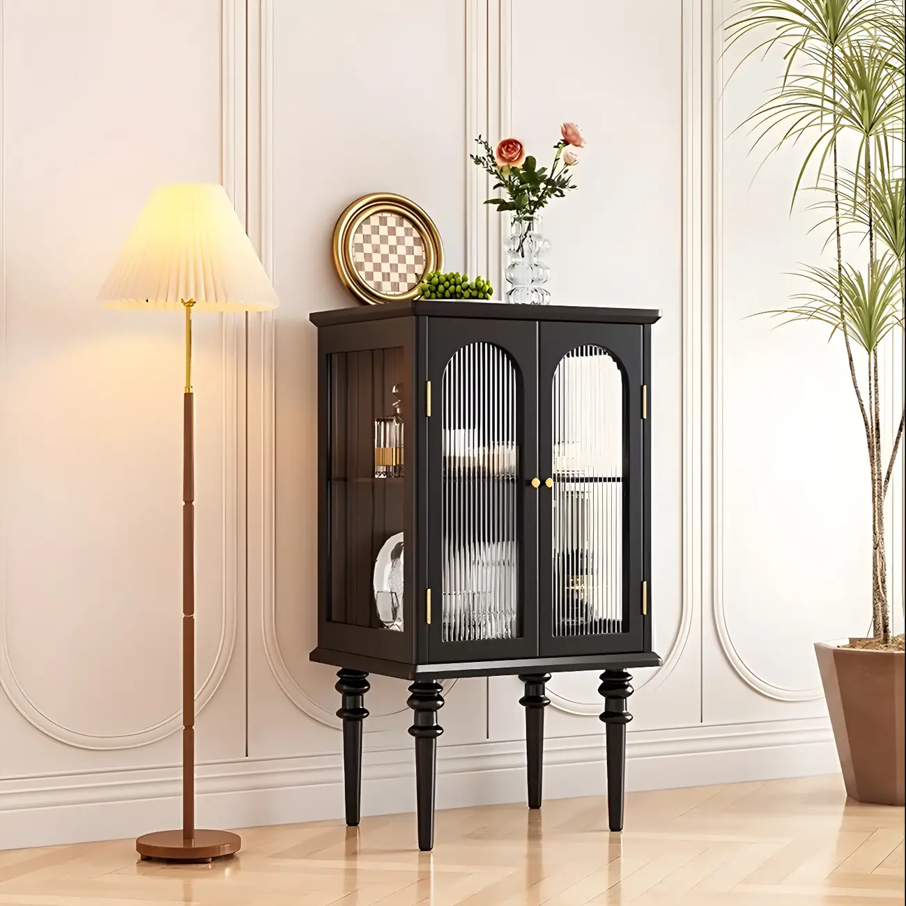 Classic Rubberwood Glass Living Room Storage Cabinet Image - 3 | homeyfad