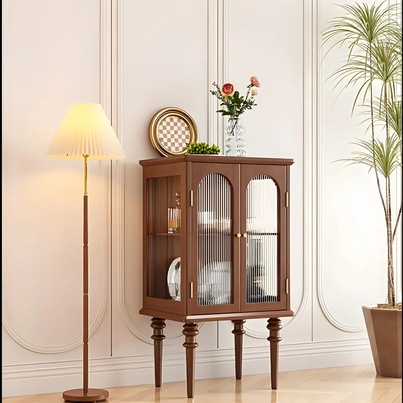 Classic Rubberwood Glass Living Room Storage Cabinet Image - 1 | homeyfad