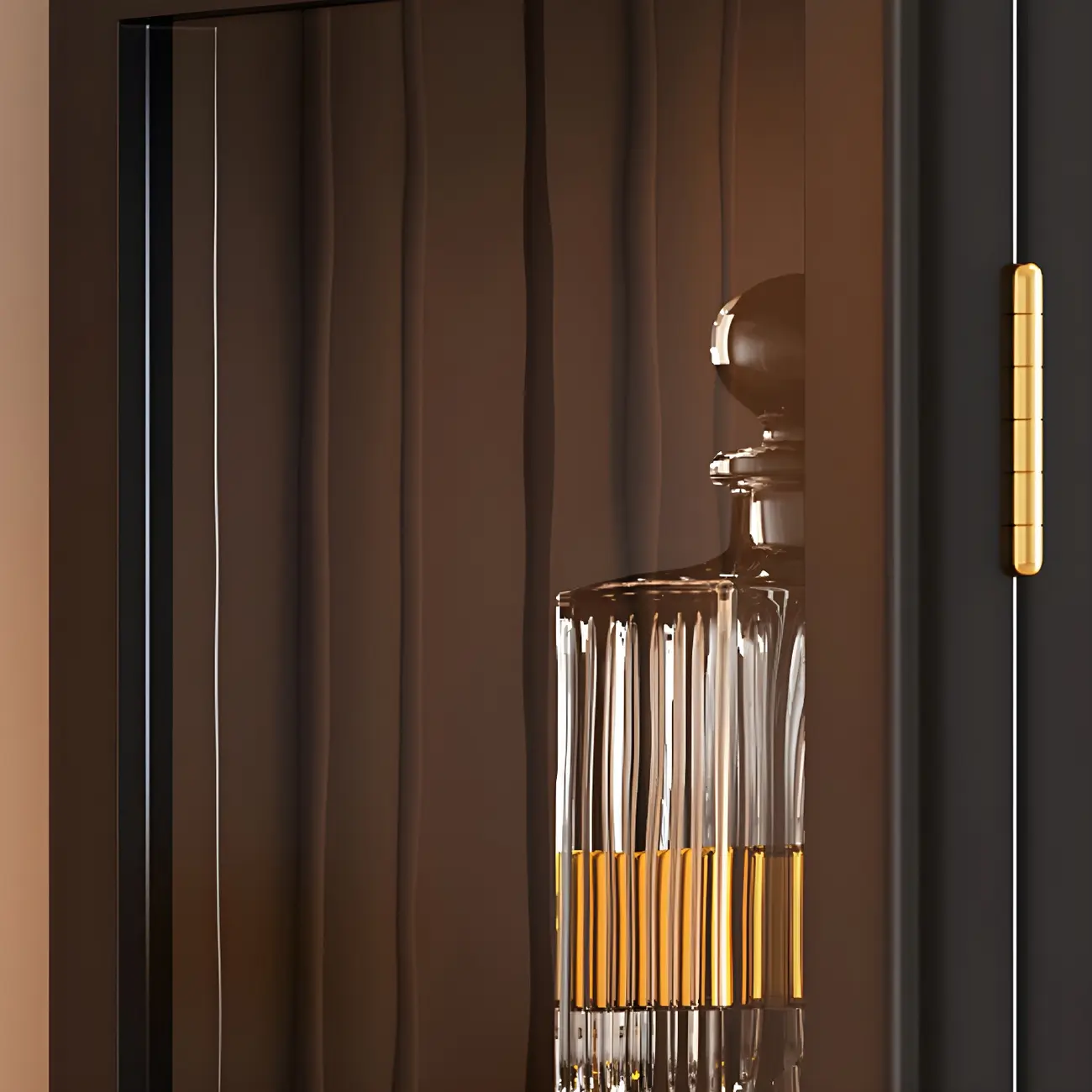 Classic Rubberwood Glass Living Room Storage Cabinet Image - 8 | homeyfad