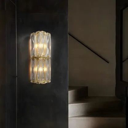 Modern Gold Metal Clear Glass Geometry Wall Sconce Image - 1