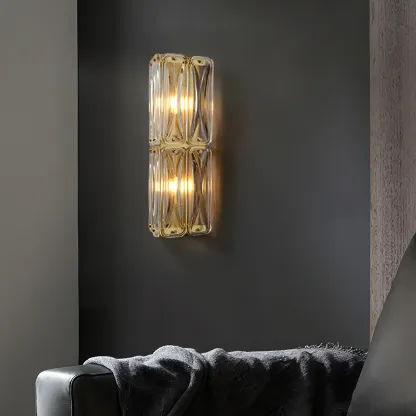 Modern Gold Metal Clear Glass Geometry Wall Sconce Image - 3