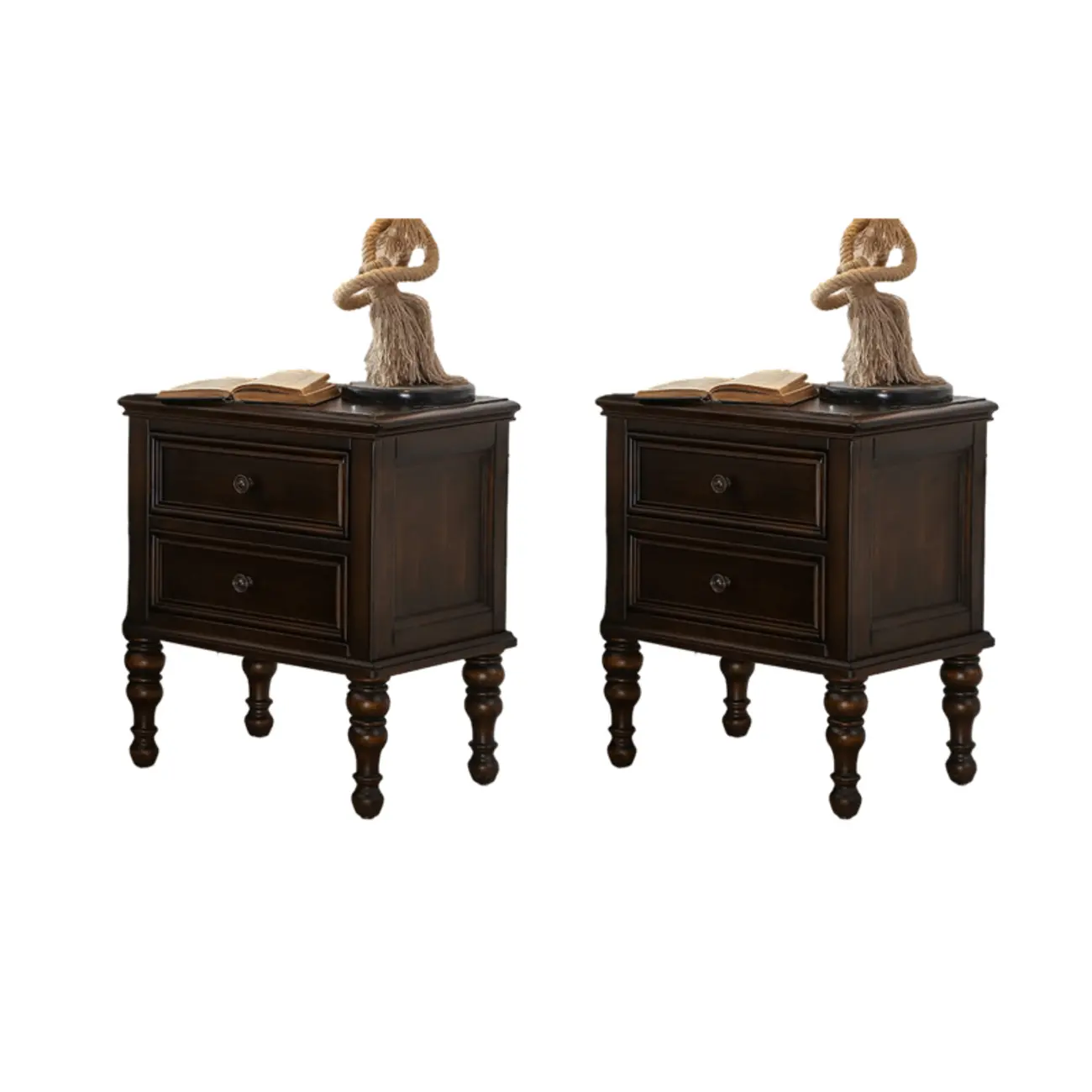 Classic Brown Espresso Wood 2-Drawer Standard Nightstand Image - 10 | homeyfad