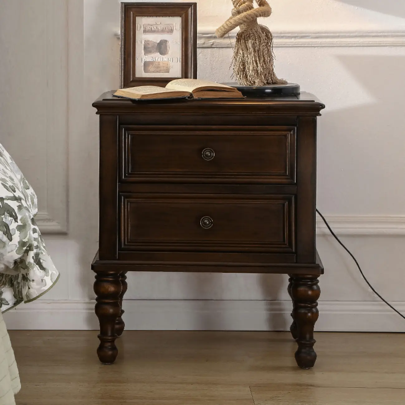 Classic Brown Espresso Wood 2-Drawer Standard Nightstand Image - 4 | homeyfad