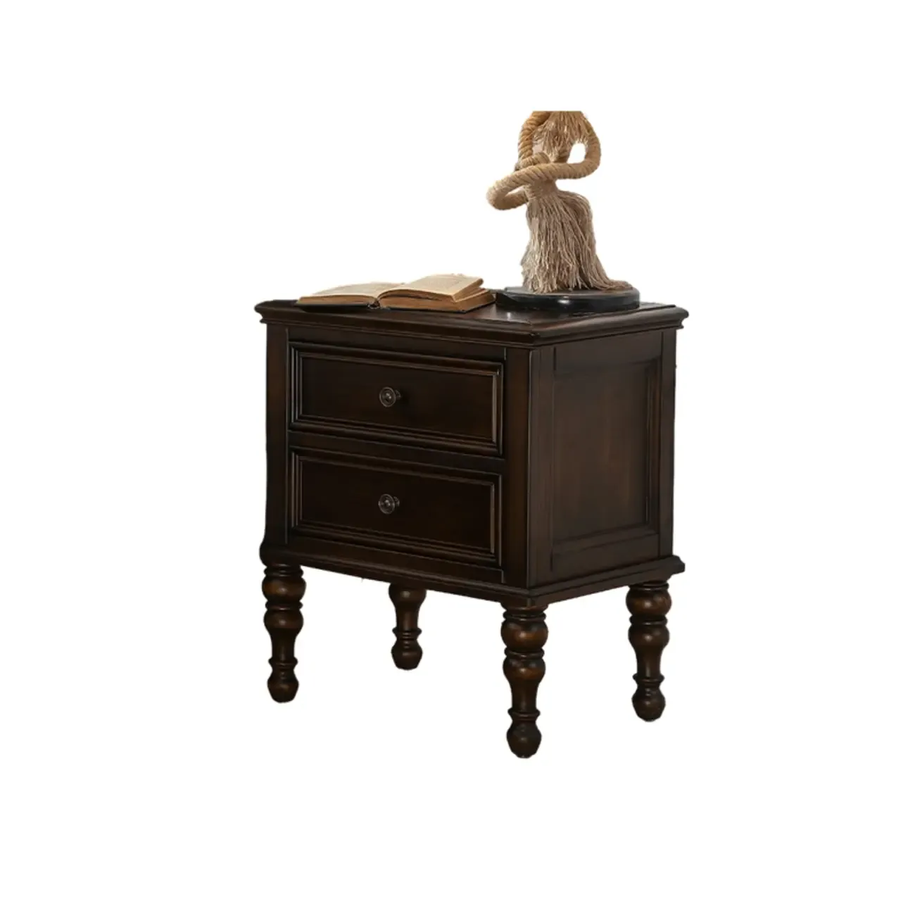 Classic Brown Espresso Wood 2-Drawer Standard Nightstand Image - 11