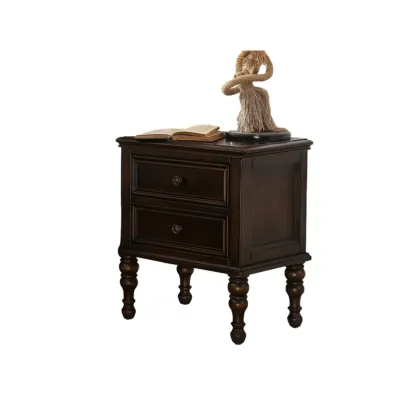 Classic Brown Espresso Wood 2-Drawer Standard Nightstand Image - 11