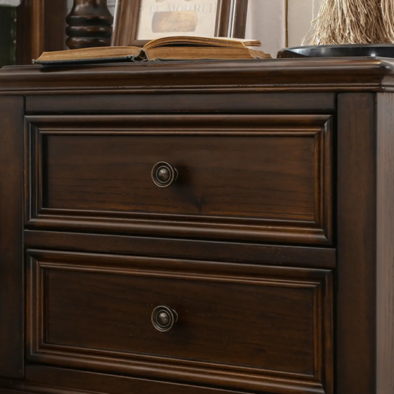 Classic Brown Espresso Wood 2-Drawer Standard Nightstand Image - 7 | homeyfad